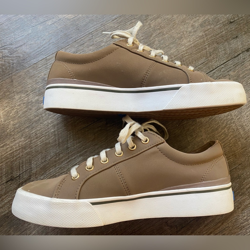 Keds Taupe Sneakers with White Soles & Gold Accents - Picture 4 of 9